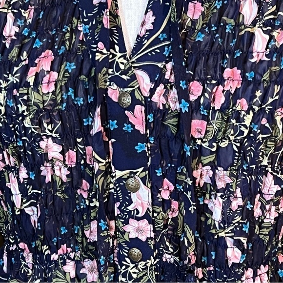 Essue Black Floral Print Gathered Ruching Top Sz-L - Picture 4 of 13